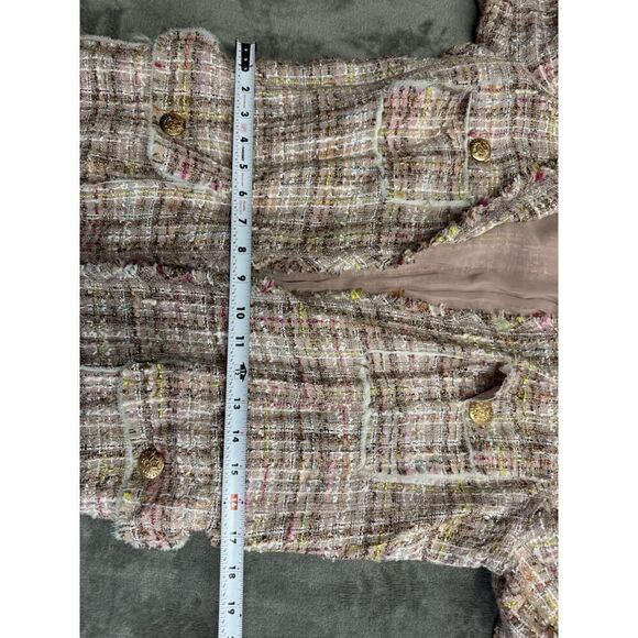 A374 ZARA WOMAN FANTASY TWEED PINK LONG GOLD BUTTONS COAT BLAZER JACKET Large - Picture 10 of 15